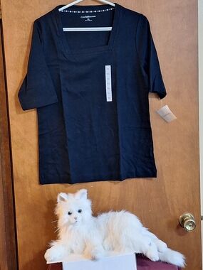 croft & barrow Black Square Neck Short Sleeve Kids Top